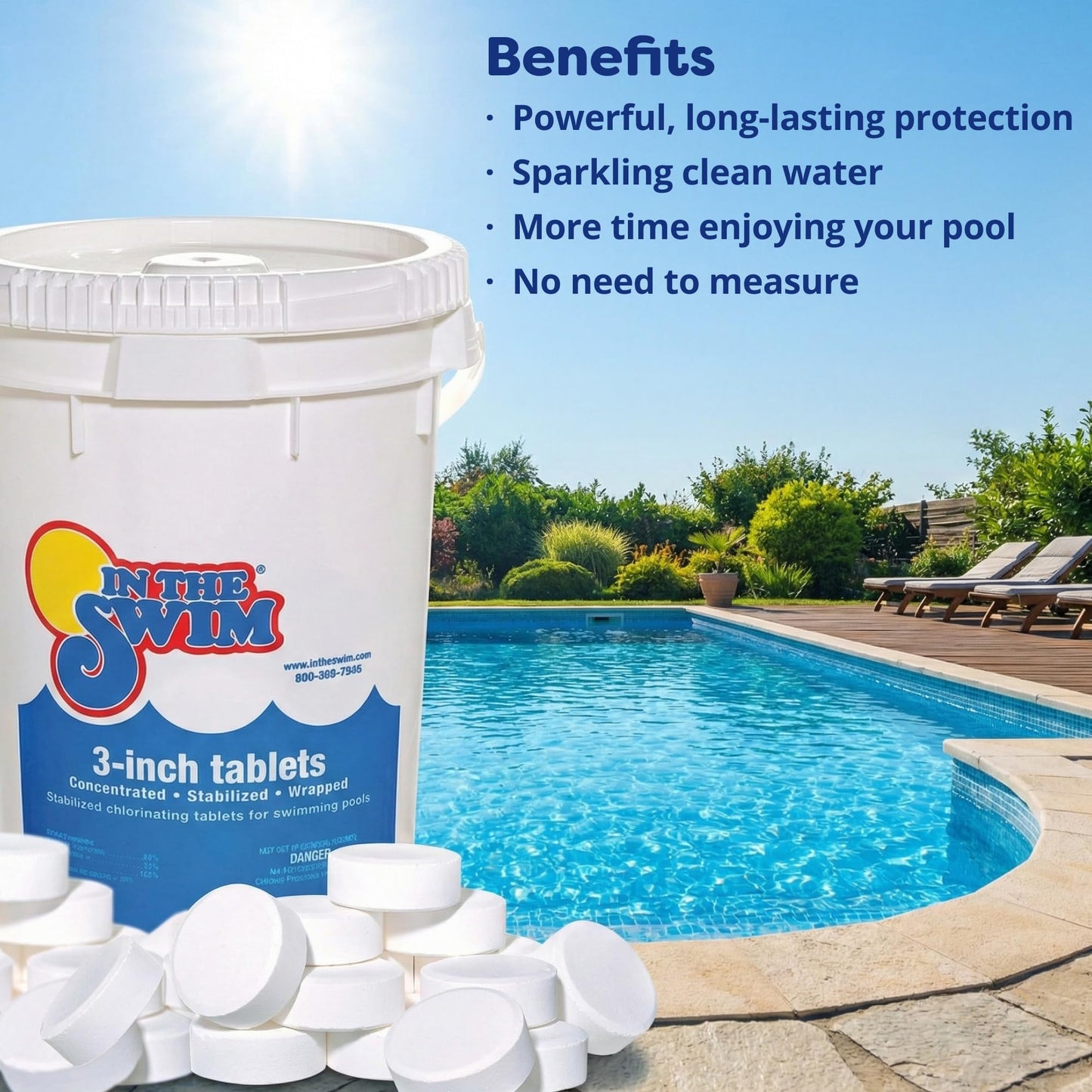 In The Swim Opening Kit and Chlorine Bundle - Pre-Measured Opening Kit for Easy Use - 25 Pound Bucket of 3-Inch Stabilized Chlorine Tablets - Inground and Above Ground Pools Up to 15,000 Gallons