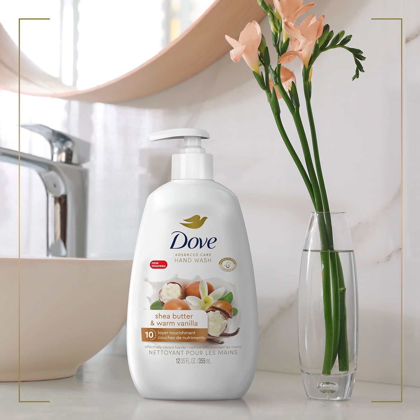 Dove Advanced Care Hand Wash Shea Butter & Warm Vanilla for Soft,Smooth Skin,More Moisturizers than the Leading Ordinary Hand Soap,12 oz,(Pack of 8)
