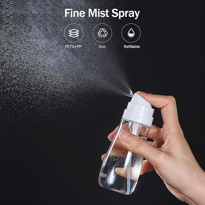 Yolaist Small Spray Bottle with Fine Mist, 2 Pack 3.4oz/100ml TSA Approved Travel Size, Refillable Empty Mister Spray Bottles for Hair, Face, Plants, Cleaning, Cosmetics & Essential Oils