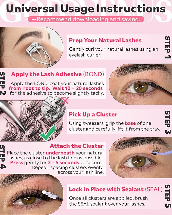 Goddvenus Lash Clusters Kit Wispy Cluster Eyelash Extensions Kit Natural DIY Lash Extension Kit 10-16mm Eyelashes Clusters 180pcs C Curl Individual Lashes Cluster Eyelash (No Tweezers)