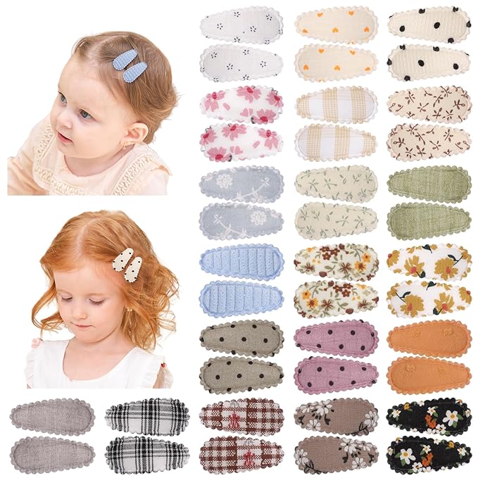 40Pcs Toddler Hair Clips, Baby Girl Hair Clips Print Non Slip Wrapped Snap Hairpins, 1.5" Mini Hair Barrettes Accessories for Baby Girls, Infants, Toddlers