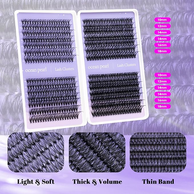 Lash Clusters 560 Pcs 30D 40D 60D 80D Eyelash Clusters 10-18mm Individual Lashes Thick Volume DIY Eyelash Extension Thin Band Eyelashes Cluster Extensions Soft False Eyelashes at Home-30+40+60+80D