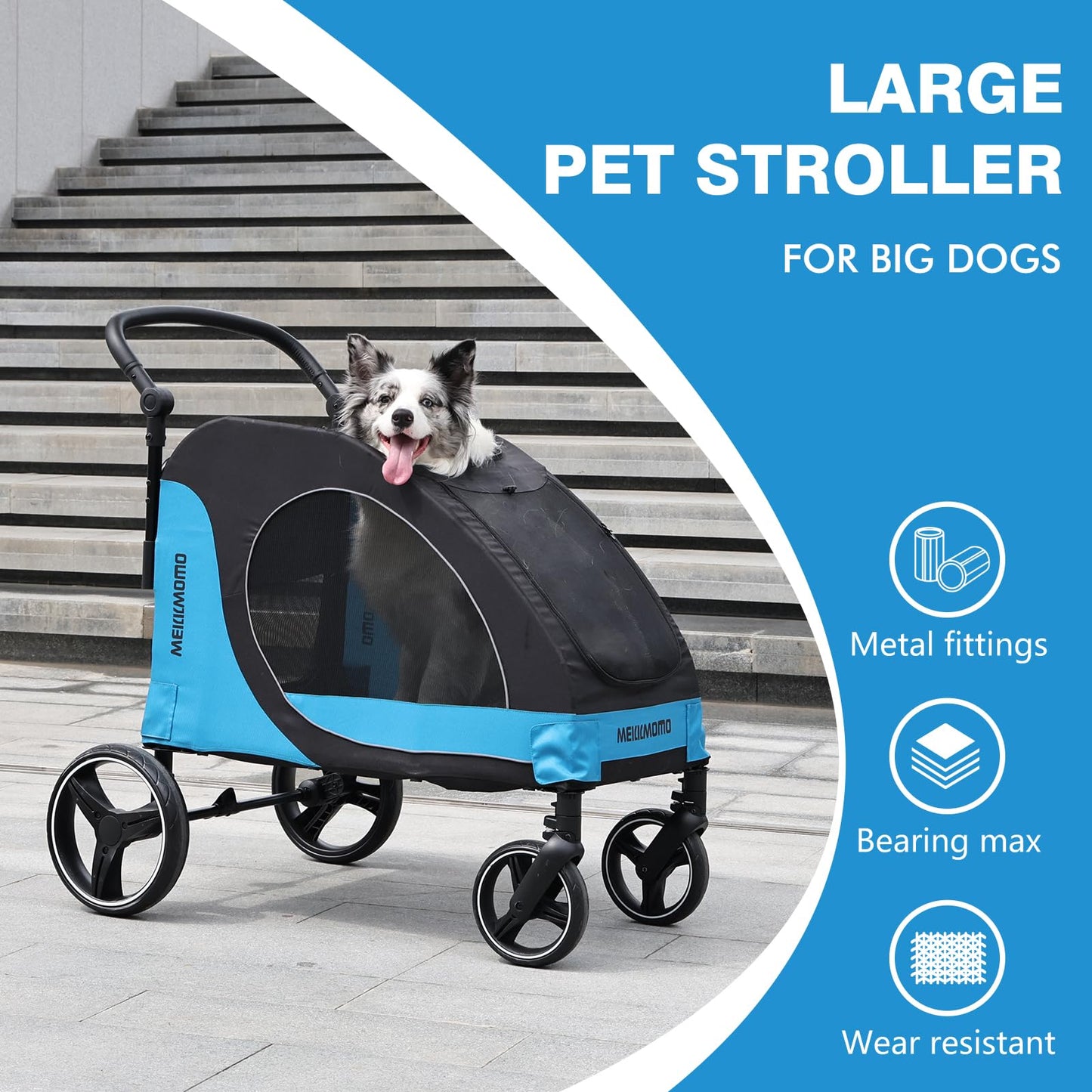 MekkMomo Pet Stroller for Large Dogs, All Terrain 4 Wheels for Jogging Running, Dog Stroller for Large Dogs Up to 88lbs, Foldable Dog Strollers with Adjustable Handle & Breathable Mesh