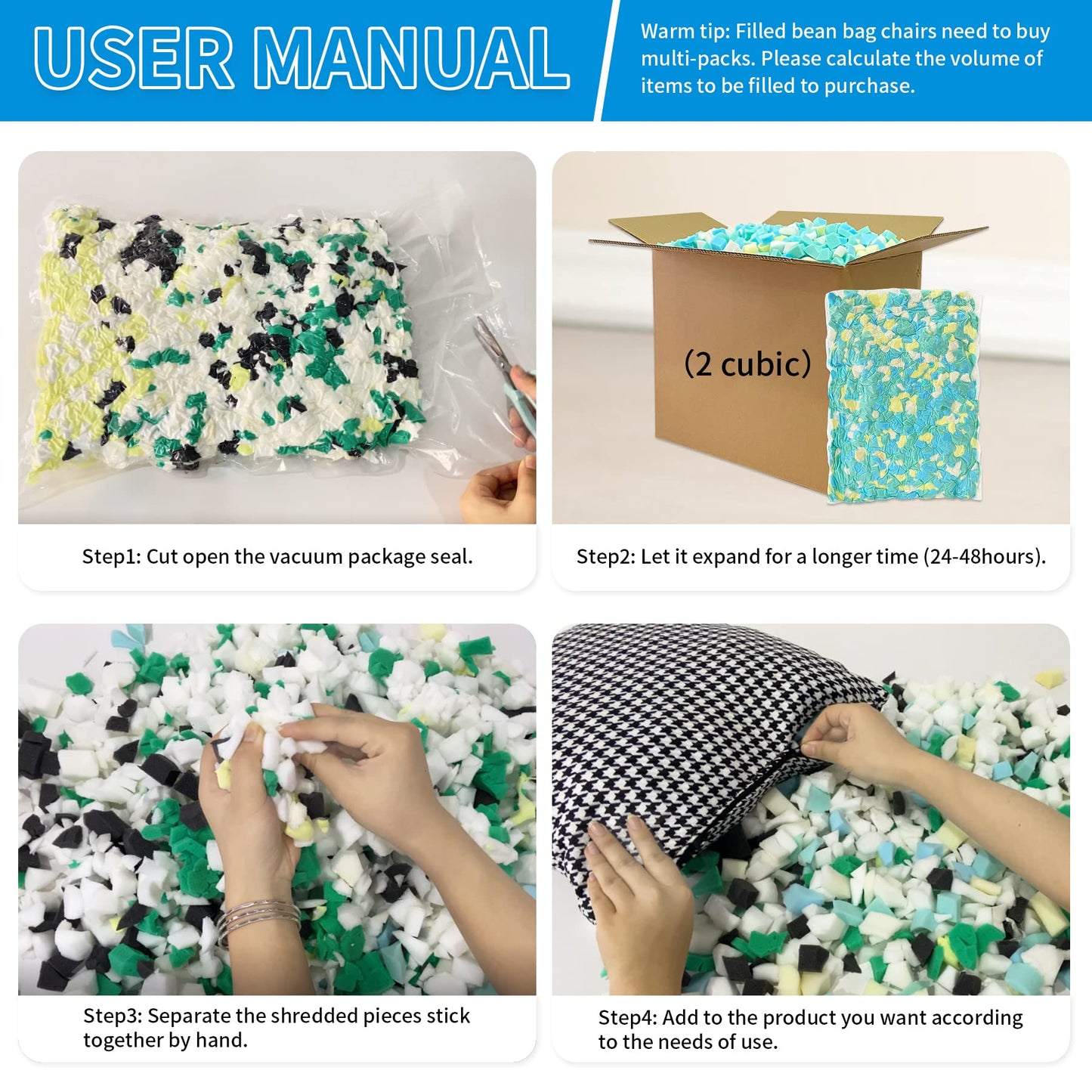 Welacer Shredded Memory Foam Filling 5lbs for Bean Bag Filler, Without Added Gel Particles, Premium Soft Refill and Great for Stuffing, Multi Color and Shape