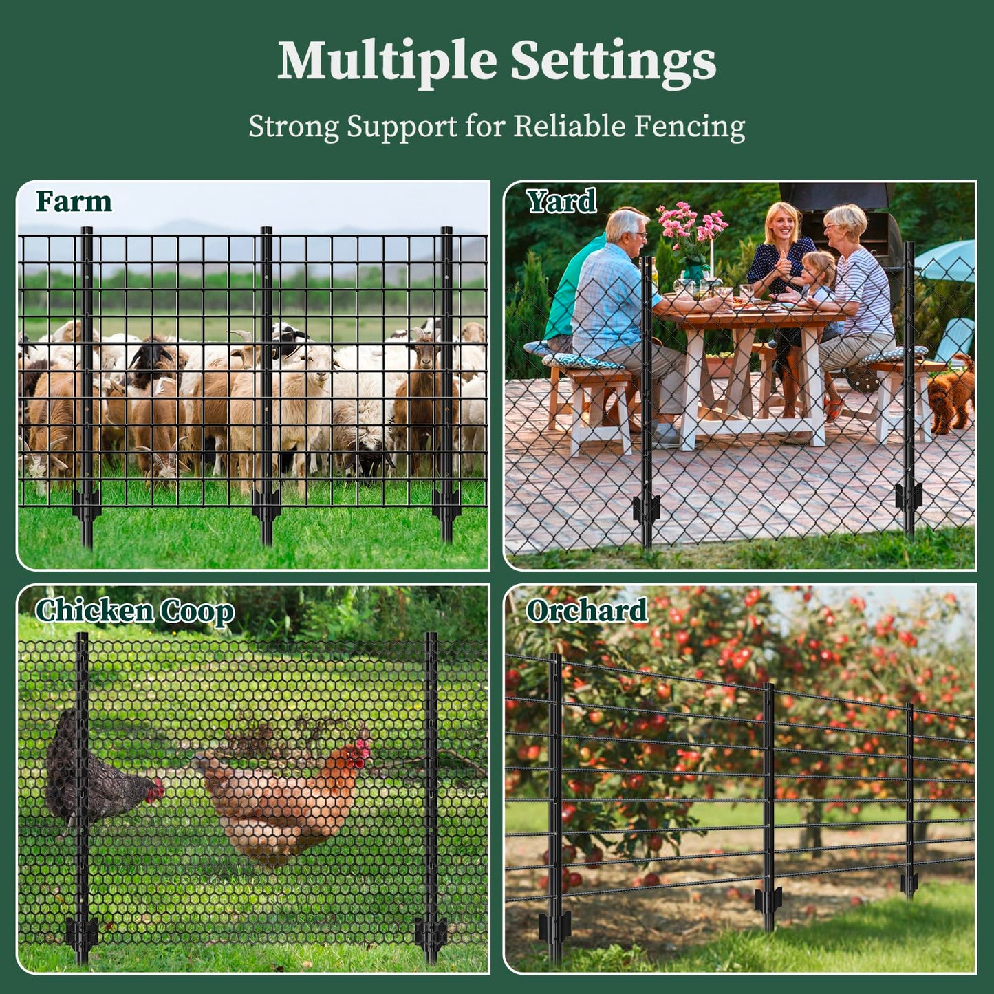10 Pack Metal Fence Posts, 3ft Heavy Duty U-Post, Black Garden Stakes, No-Dig Post Anchors for Wire Fences, Temporary Fencing, Electric Fence, and Corner Support