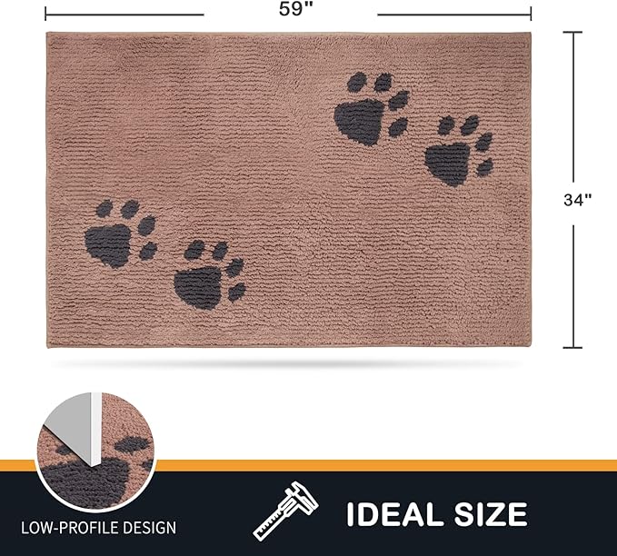 PURRUGS Dirt Trapping Door Mat 34" x 59", Non-Skid/Slip Machine Washable Microfiber Entrance Rug, Shoes Scraper, Dog Doormat, Super Absorbent Floor Mat for Muddy Wet Shoes and Paws, Light Brown
