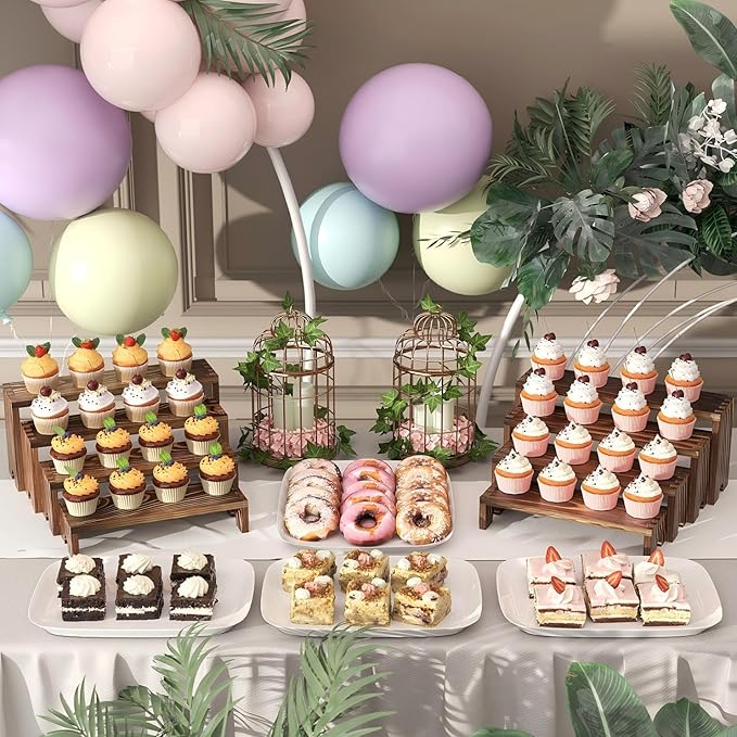 4 Set Wooden Tiered Risers Display Stands for Vendor Events,Stackable Wood Cupcake Display Stand,Farmhouse Decor Wood Dessert Table Display Set,Vendor Booth Display Items,Food Display Risers for Party