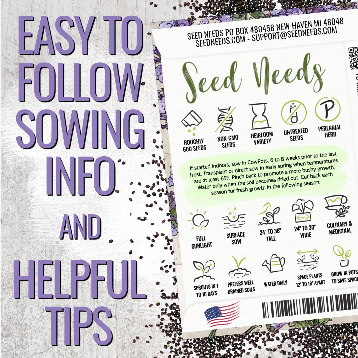 Seed Needs Catmint Seeds for Planting an Indoor/Outdoor Herb Garden - Non-GMO Heirloom & Untreated Herbal Plants - Great for Cats Nepeta mussinii (5 Packs)