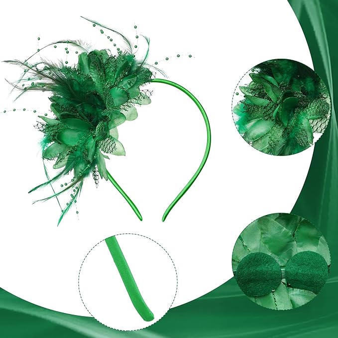 Womens Fascinators Hats Tea Party Hats for Women, Feather Pearl Veil Headband for Wedding Cocktail Dresses Accessories