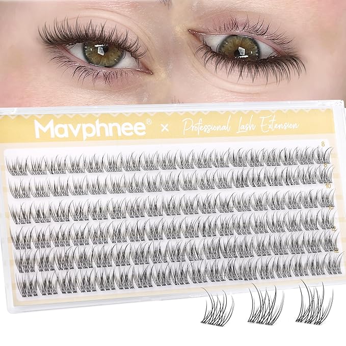 Mavphnee Natural Lash Clusters Clear Band Cluster Eyelash Extensions 8-10-12MM Short Eyelash Clusters DIY Cluster Lashes Pack So Real & No Corner Lift (CC Curve, 108PCS)
