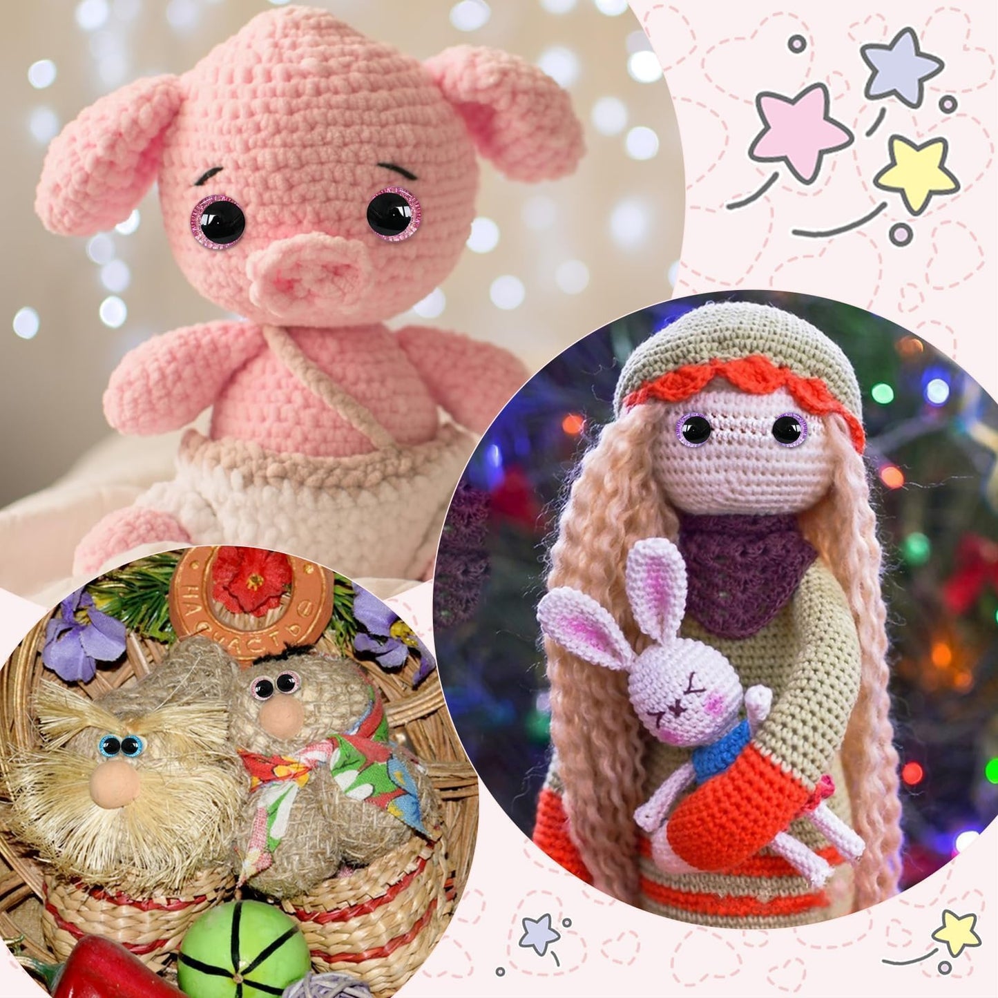 MUCUNNIA 96pcs 25mm 3D Glitter Safety Eyes for Crocheting with Washers Moon Crochet Amigurumi Eyes for Crochet Animals Craft Eyes Doll Eyes Stuffed Crochet Eyes for Crafts Gift for Crochet Lovers