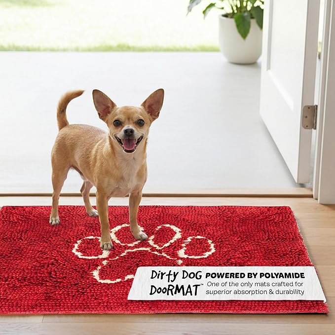 Dog Gone Smart Dirty Dog Doormat - Fast Drying Rug with Super Gripper Backing for Clean Floors - Super Absorbent and Machine Washable Mat for Muddy Paws - Maroon