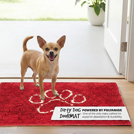 Dog Gone Smart Dirty Dog Doormat - Fast Drying Rug with Super Gripper Backing for Clean Floors - Super Absorbent and Machine Washable Mat for Muddy Paws - Maroon