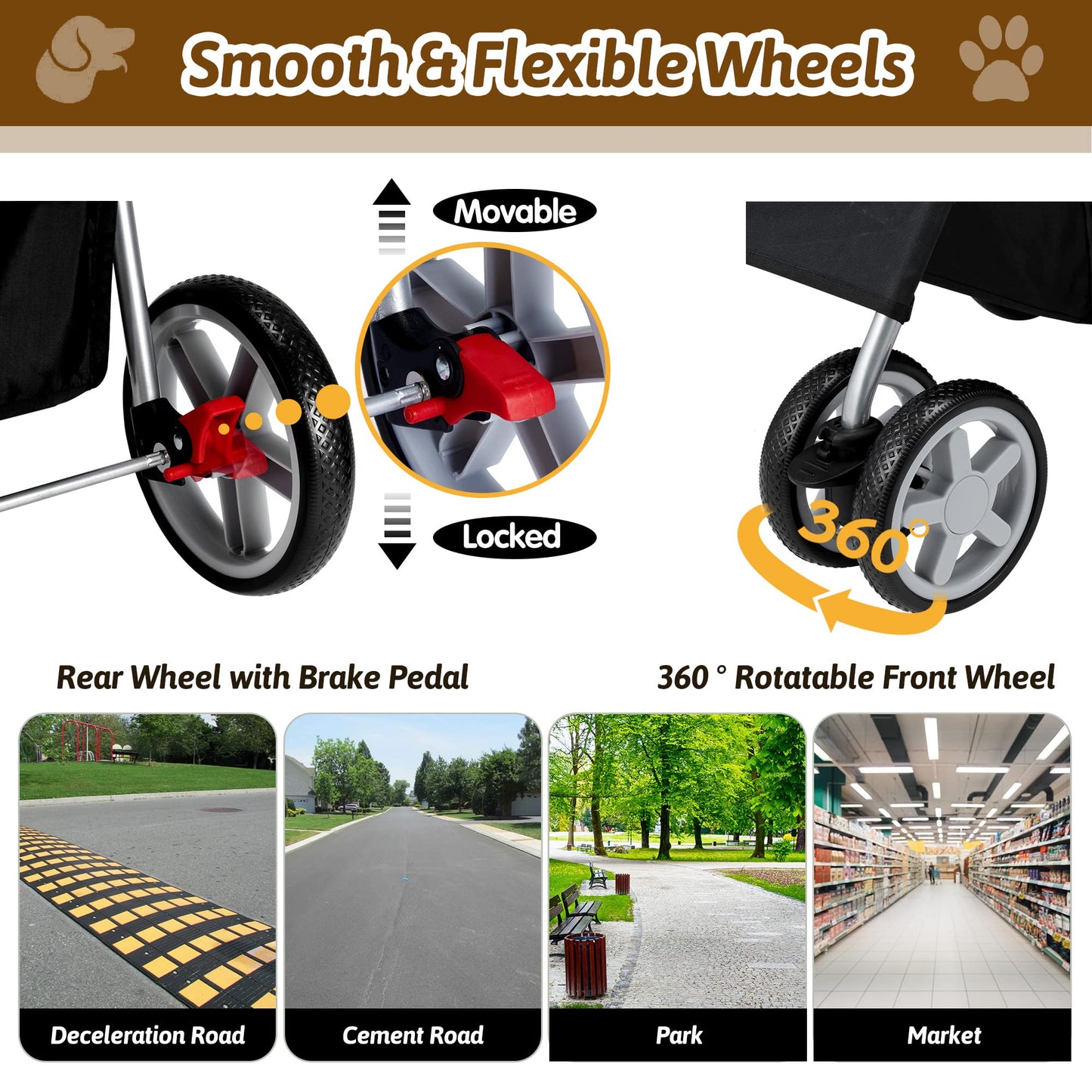 Azaeahom Pet Stroller, 4 Wheels Pet Strolling Cart for Medium/Small Dogs and Cats, Foldable Cat Jogger/Dog Stroller with Cup Holder, Storage Basket, Breathable Mesh, All-Season Pet Carrier, Black