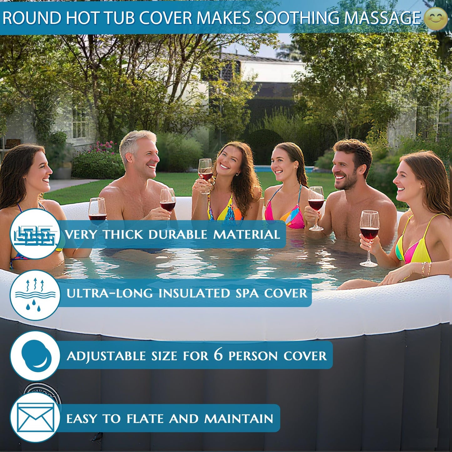 Inflatable Hot Tub Cover Round, Fits Saluspa Coleman Intex Cover, Thermal Insulated & Energy-Saving Weatherproof Protector, Unique Design Flexible Adjust Pool Cover Size Replacement-Life Time Support