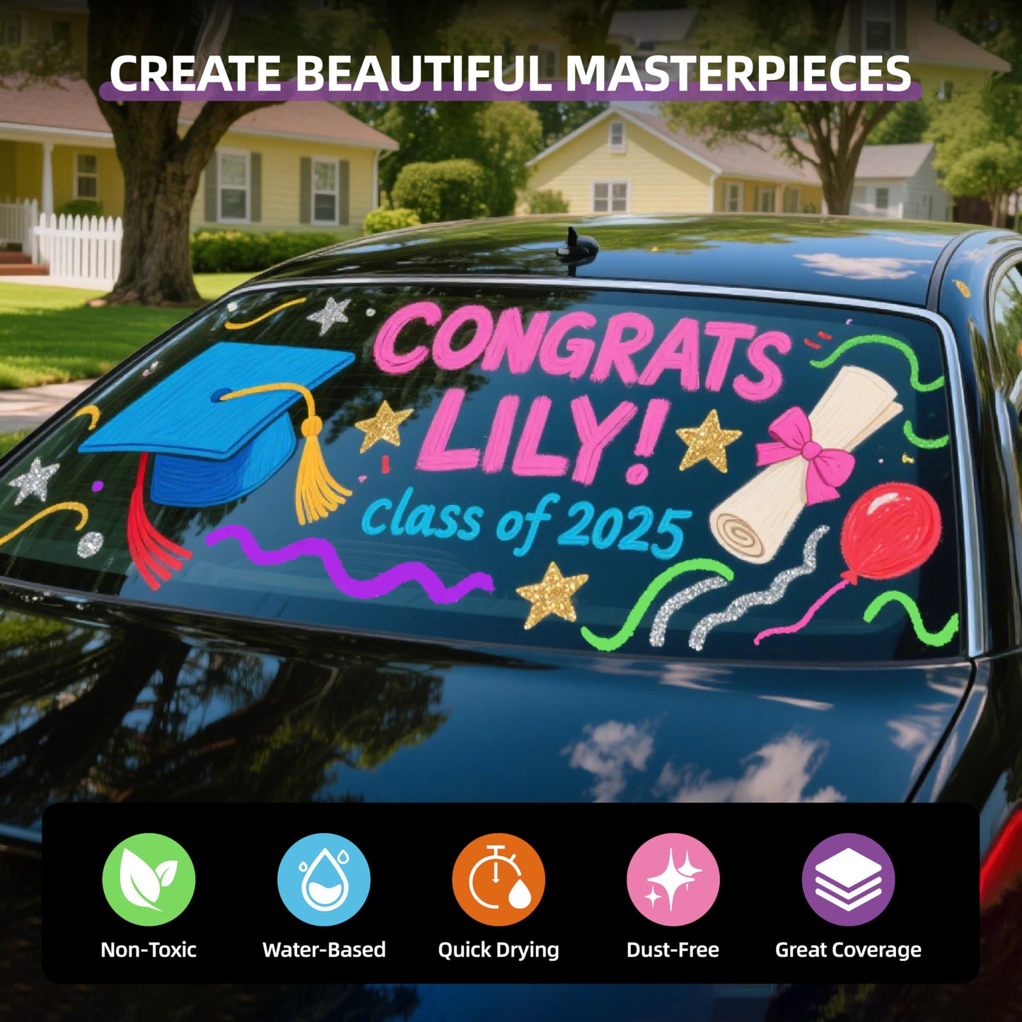 WUO Window Chalk Markers, 8 Colors Jumbo Liquid Chalk Marker with 15mm 3 in 1 Nib, Washable Chalkboard Markers for Blackboard, Car Auto, Bistro, Glass and various DIY arts and crafts.