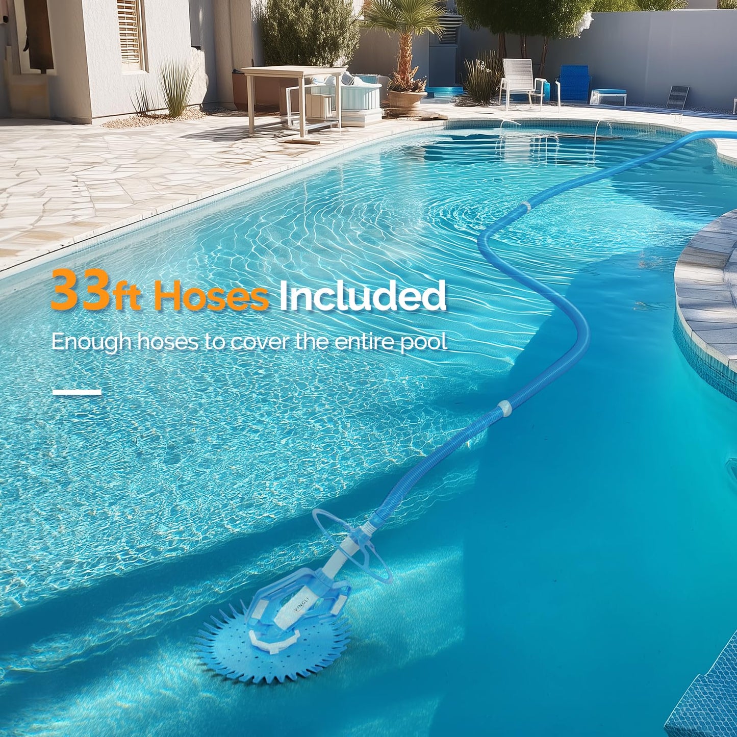 VINGLI Pool Vacuum Cleaner Automatic Sweeper Swimming Pool Creepy Crawler Vacuum with 33FT Hoses (Light Blue&White)