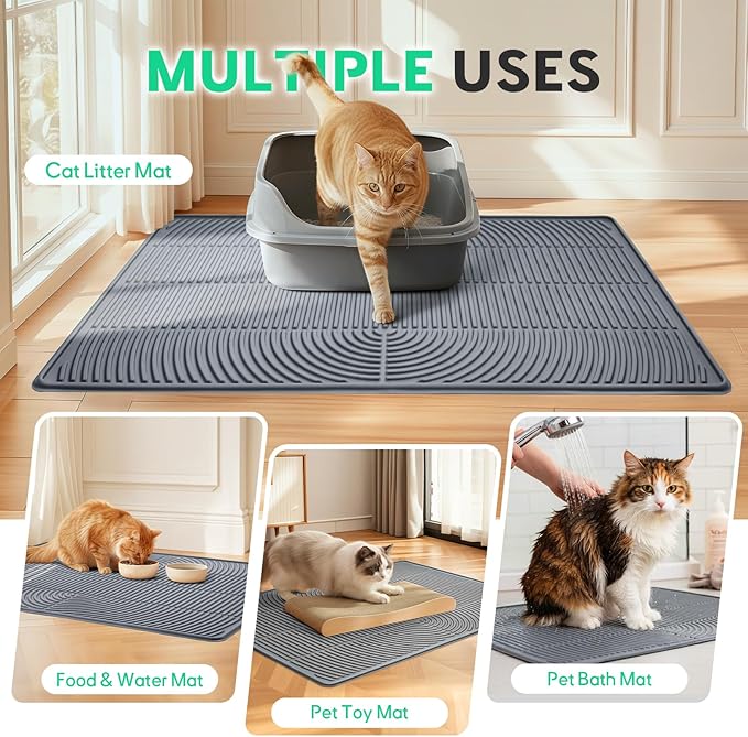 Cat Litter Box Mat,40" x 28" Extra Large Silicone Waterproof Litter Trapping Mat for Scatter Control Soft on Kitty Paws Non-Slip Easy to Clean