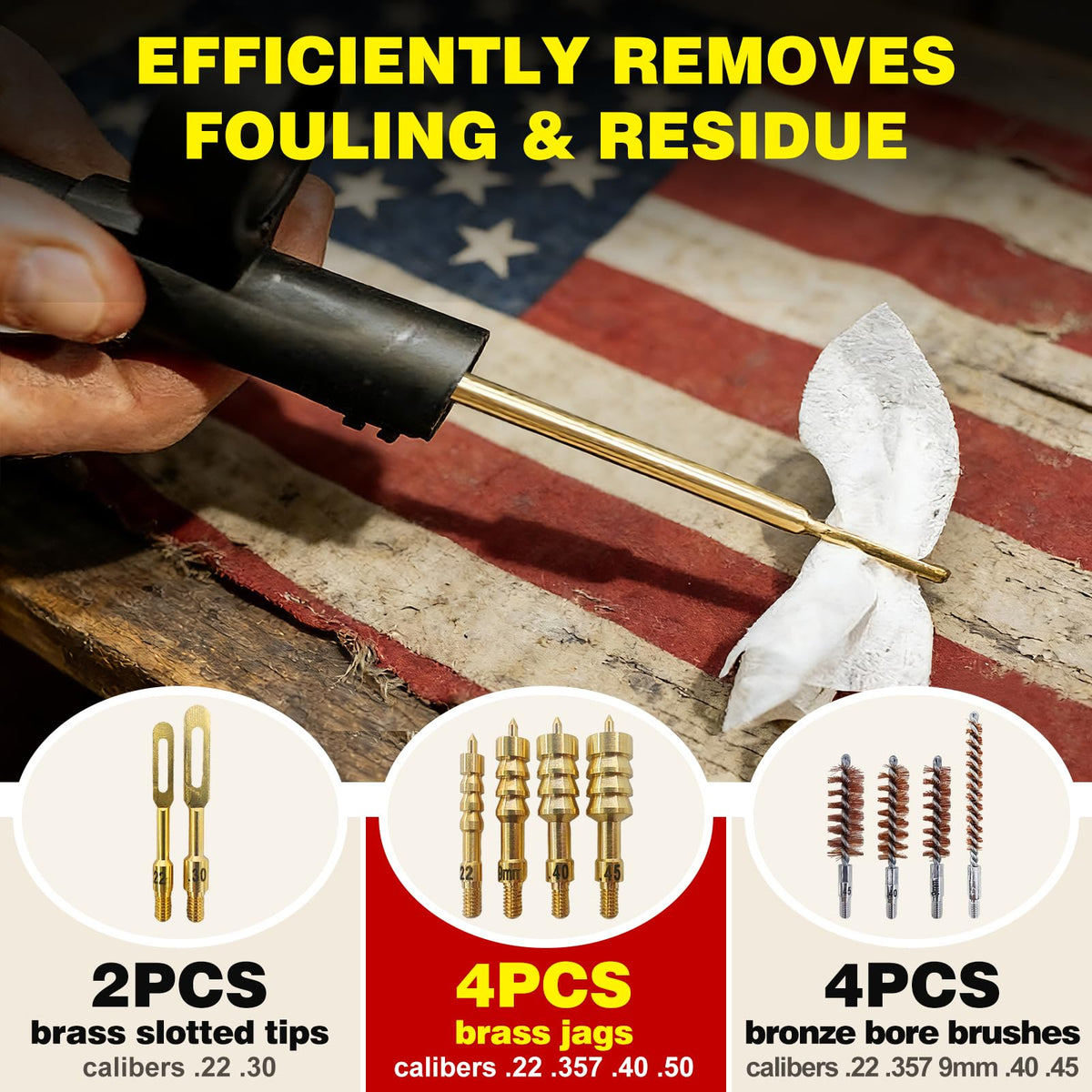 Gun Cleaning Kit Universal Pistol Cleaning Kit for .22,.357,.38,9mm,.45 Caliber Handgun Cleaning Kit 1oz Gun Cleaning Oil, Cleaning Swabs, Bronze Bore Brush and Brass Jag Adapter with Portable Case