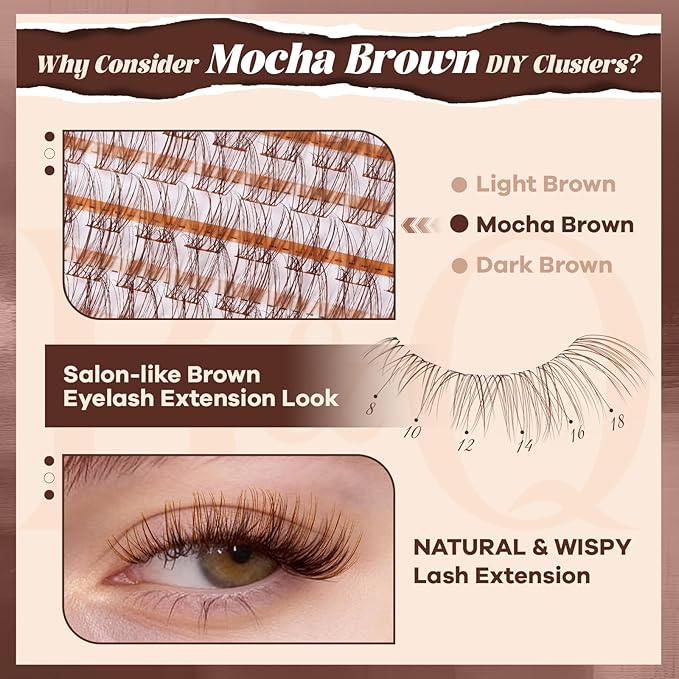 B&Q Brown Lash Clusters Blonde Velure Eyelash Cluster for Light Hair, MochaLash Cluster Eyelash Extensions Soft Browns False Eyelashes Comfortable Velure Eyelash Clusters（Velure 05）