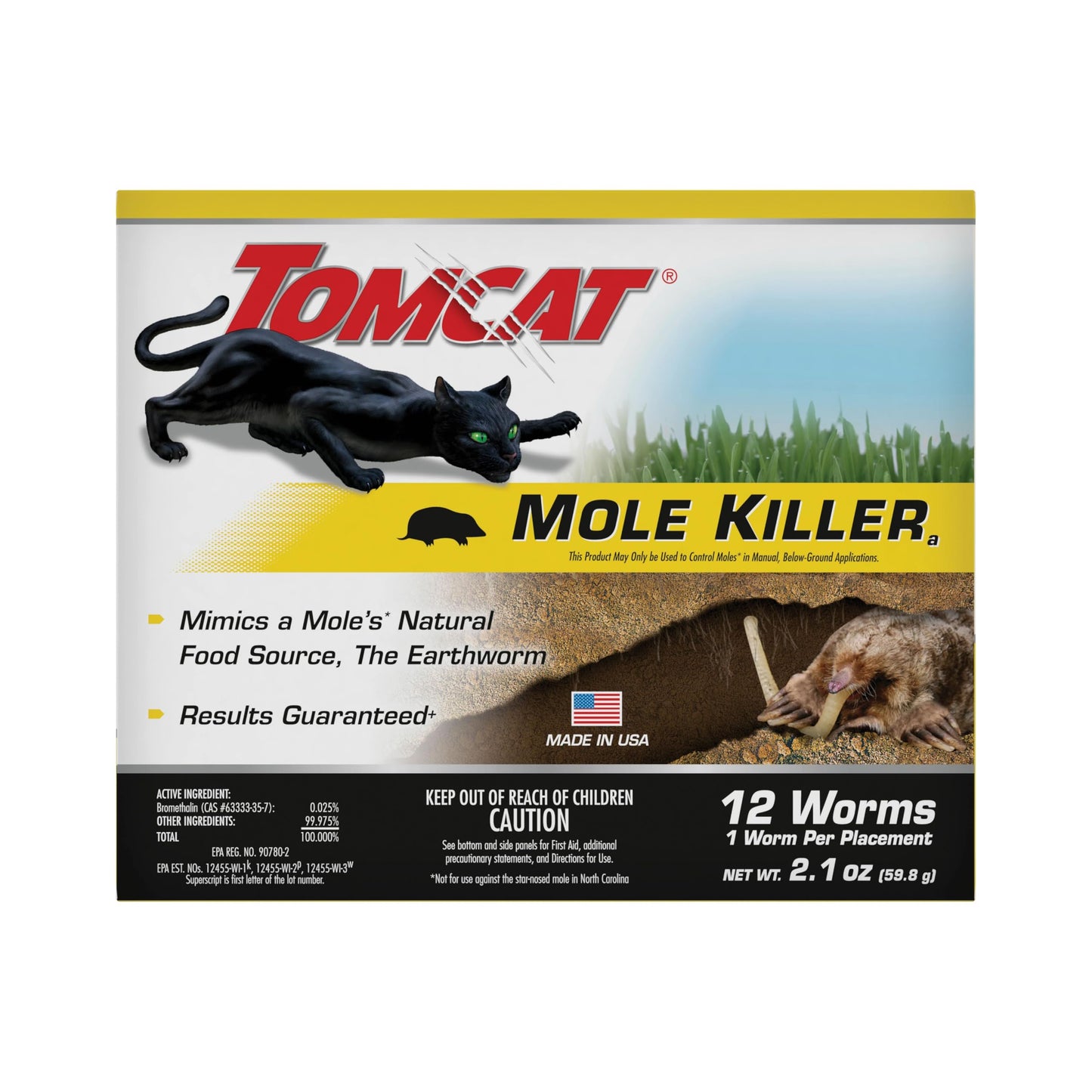 Tomcat Mole Killer(a) - Mimics Natural Food Source, Kills with a Single Feeding, Mole Killer for Lawns and Yards, 12 Worm Baits