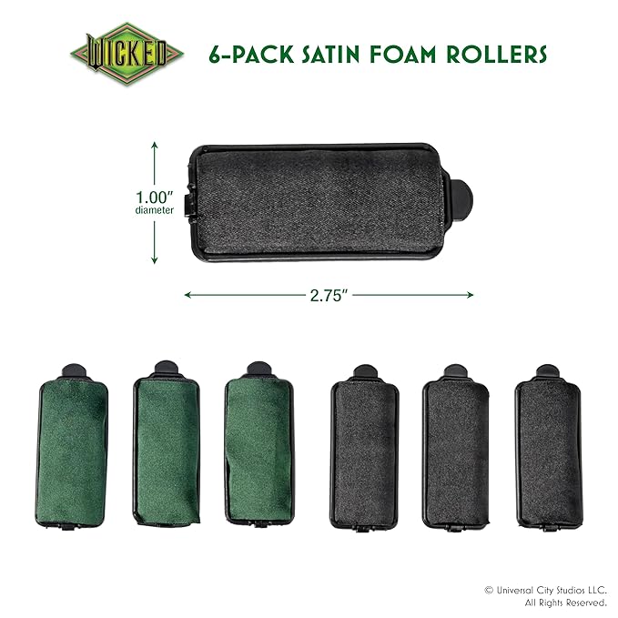 Wicked Elphaba 6PK Satin Rollers - hair rollers - foam rollers - heatless hair curlers - Scunci by Conair (Pack of 2)