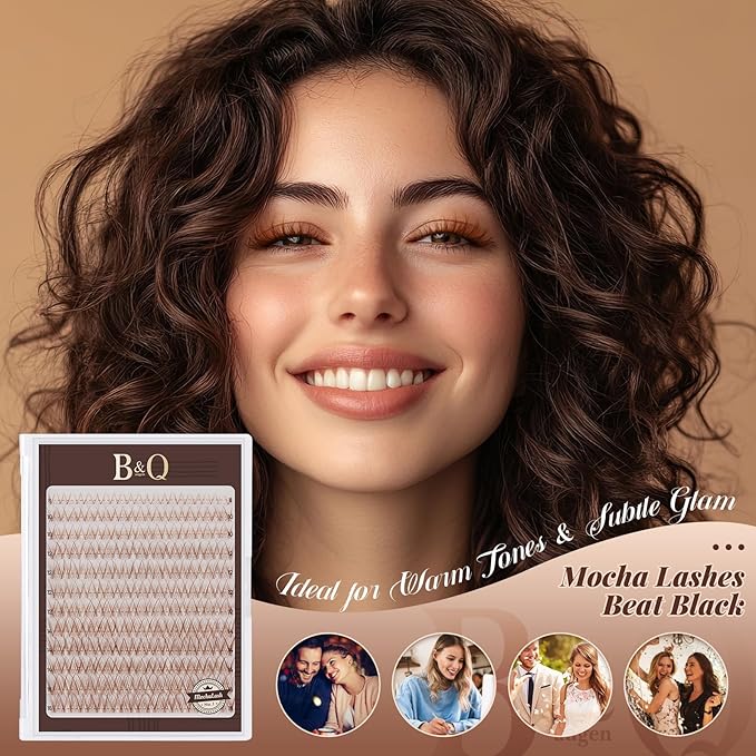 B&Q Brown Lash Clusters Natural Lash Clusters for Light Hair, Reusable MochaLash Cluster Eyelash Extensions Soft Brown False Eyelashes Comfortable Eyelash Clusters Perfect for Occasions（MochaLash 01）