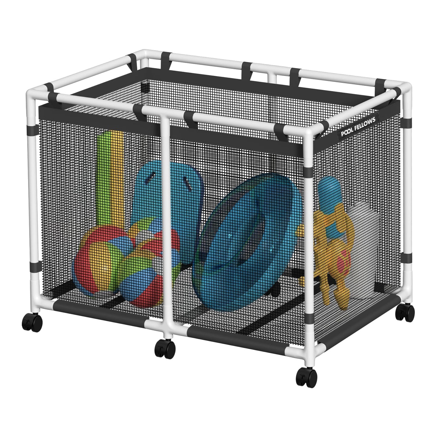 POOL FELLOWS Pool Storage Bin, 214 Gallons, Holder for Noodles, Toys, Floats, Towels, Large Mesh Organizer for Swimming Equipments, Max Style