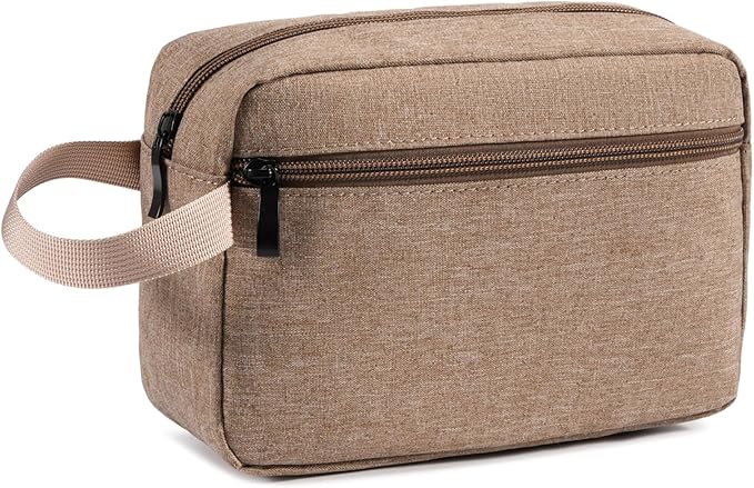 Travel Hanging Toiletry Bag with Carry Handle - Water-Resistant Small Cosmetic Organizer for Men & Women, Makeup, Shaving Kit, Gym & Travel Essentials (Camel)