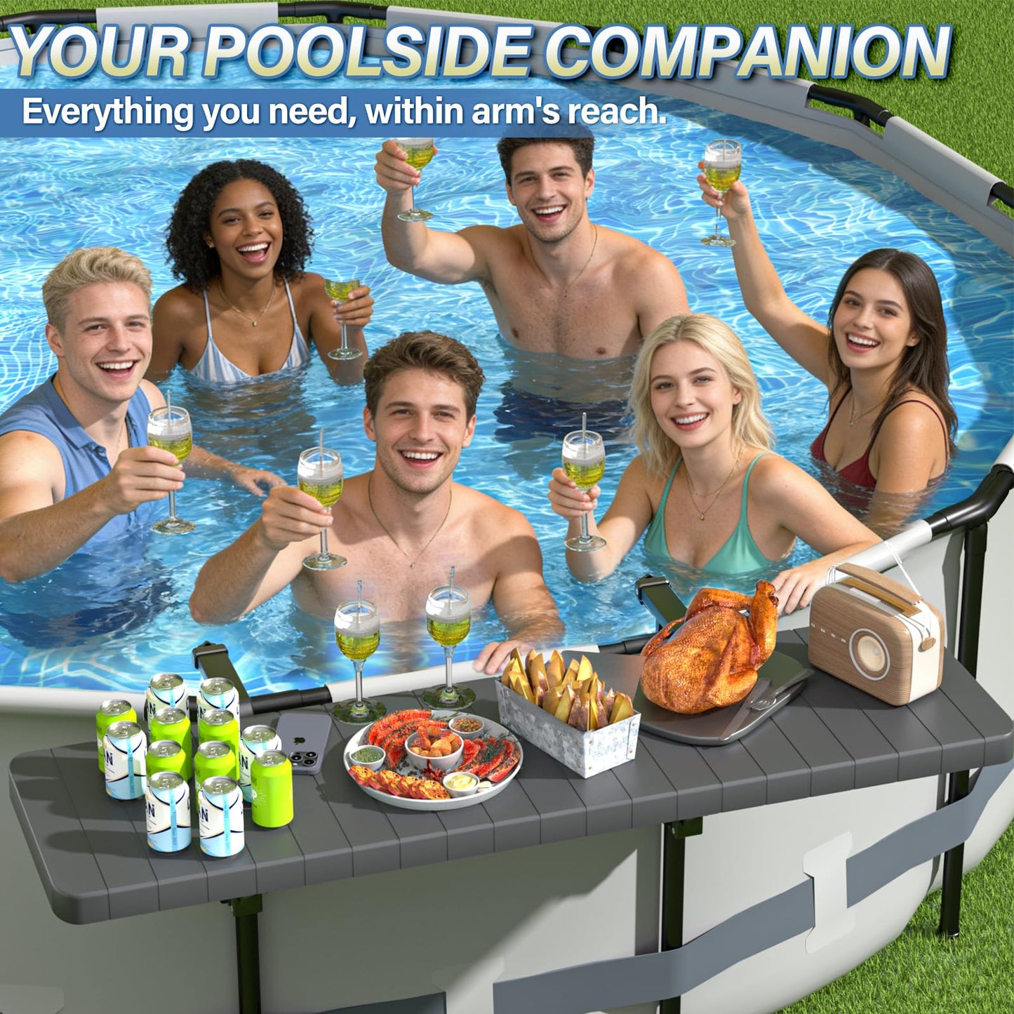 BoYata Pool Bar, Above Ground Poolside Bar Table, 49.4×9.6" Stable & Large Pool Side Table Holds 110LBS, Durable Above Ground Pool Accessories, Swim Up Bar for Round & Oval Frame Swimming Pools
