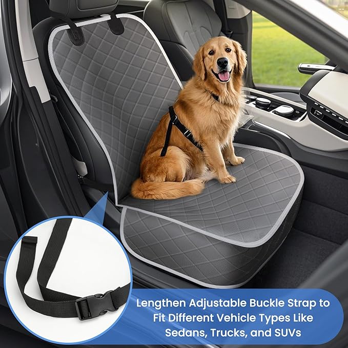 Dog Car Seat Covers, Waterproof Front Seat Cover for Dogs, Scratch-Proof, Nonslip Pet Passenger Seat Cover Protector, Universal Fit for Cars Trucks SUVs (Grey, Large Size)