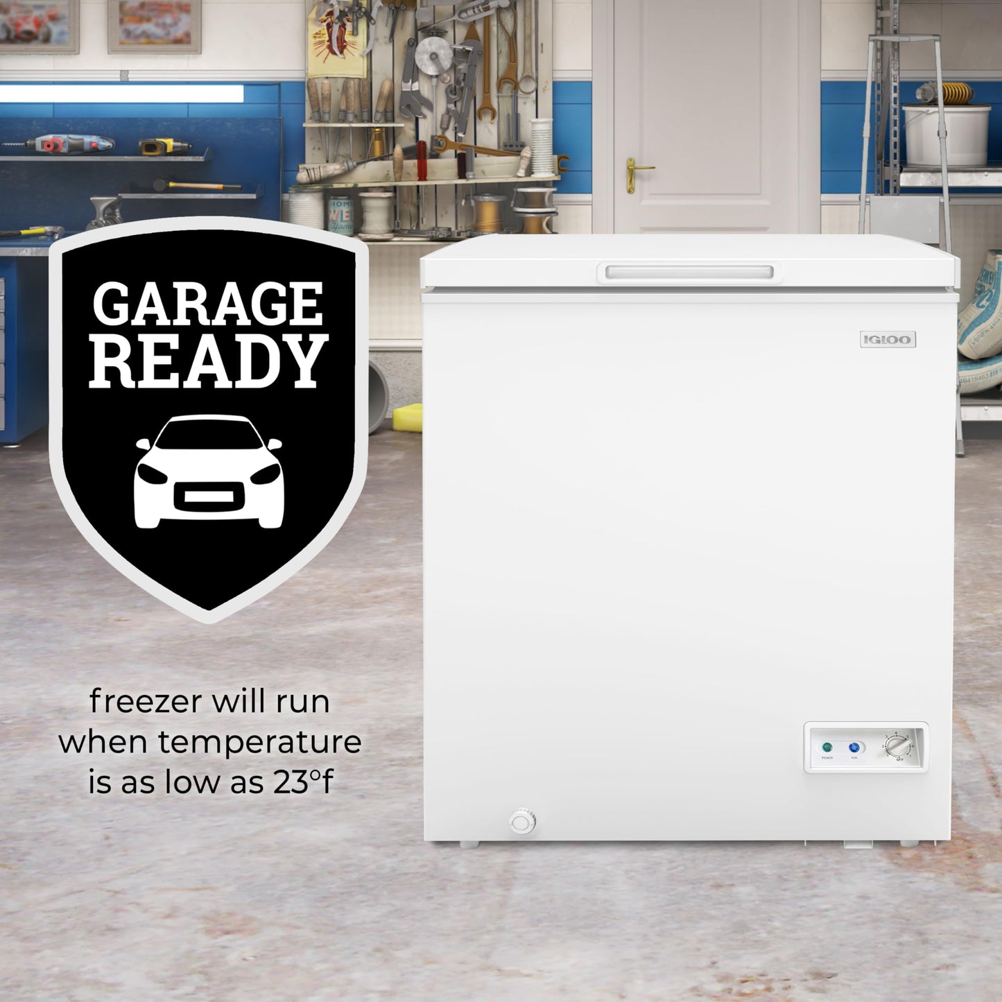 Igloo 5.0 Cu Ft Upright Deep Freezer Chest- Deep Freezer with Quick Freezing System & Adjustable Thermostat - Low Noise Freezer with Removable Basket & LED Lights for Homes, Garages & Basements- White