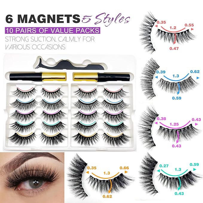 Royaomis 10 Pairs Cat-Eye Magnetic Eyelashes with Applicator Natural Look, 3D Magnetic Lashes With Eyeliner, Fake Eyelashes Magnetic, Eye Lashes Pack Natural Magnetic Eyelashes(NewÃ¯Â¼Â