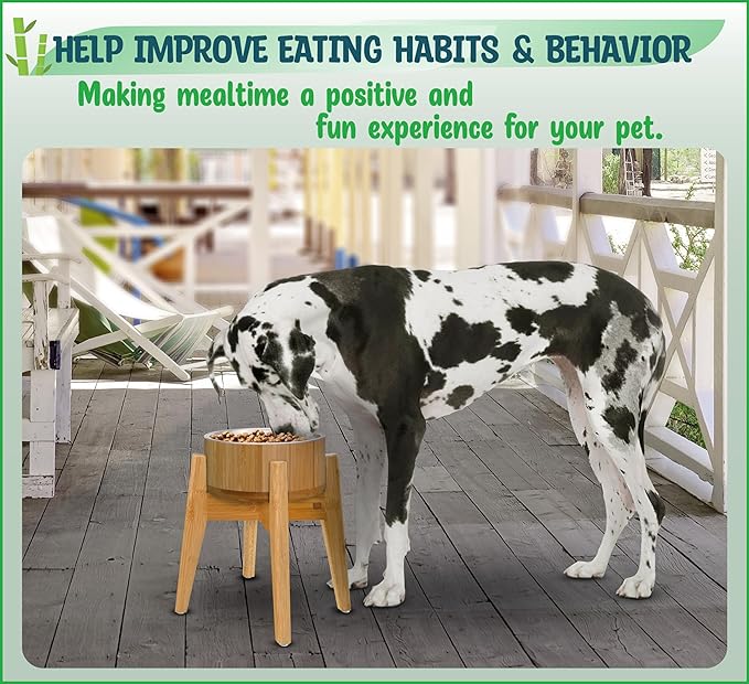 Elevated Dog Bowls for Large Breed - (15-Inch High) Raised Food/Water Bowl with Stand - Bamboo-Steel, Dry/Wet Food Suitable