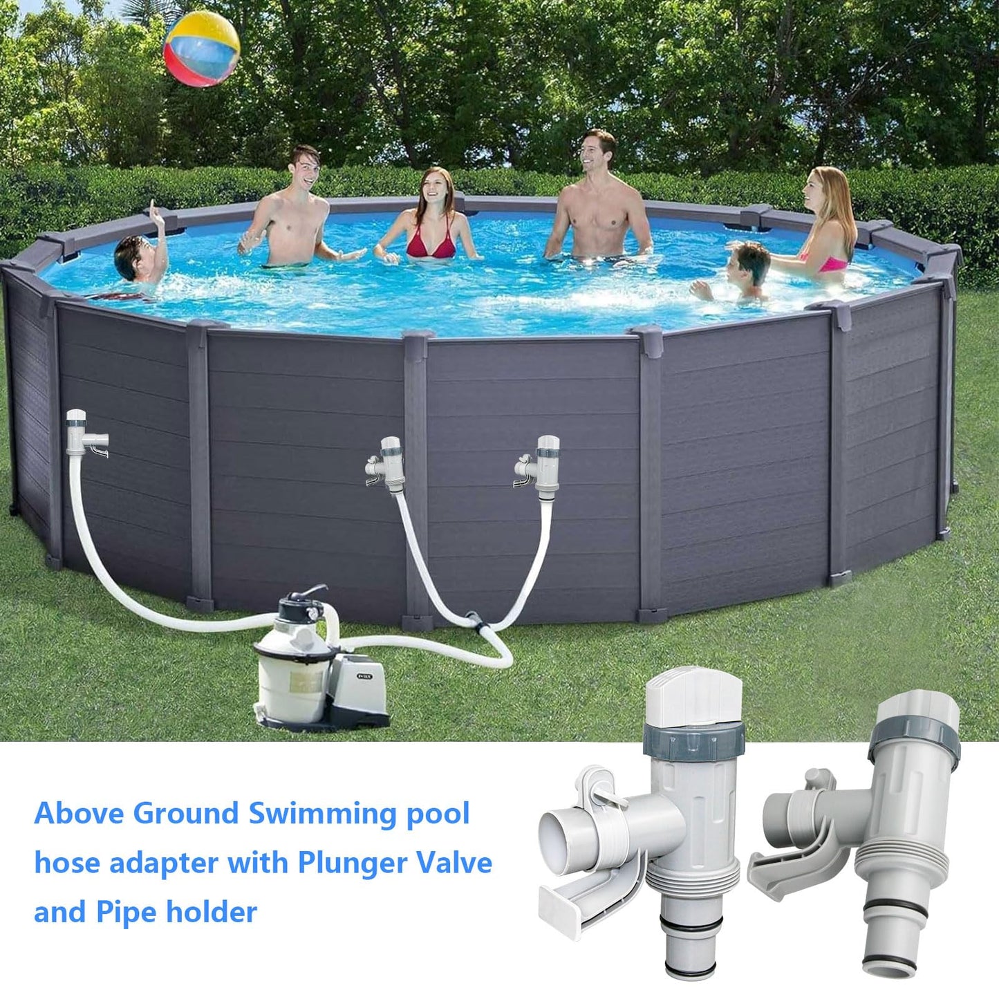 Nefemo Pool Hose Adapter for Above Ground Swimming Pool, Pool Replacement Parts with Plunger Valve and Pool Pipe Holder Pool Pump Parts (2 pcs)