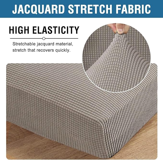 H.VERSAILTEX Super Stretch Individual Seat Sofa Covers Couch Slipcover Sets Thick Jacquard Textured Twill Fabric (2 Piece Large Sofa Cushion Covers, Taupe)