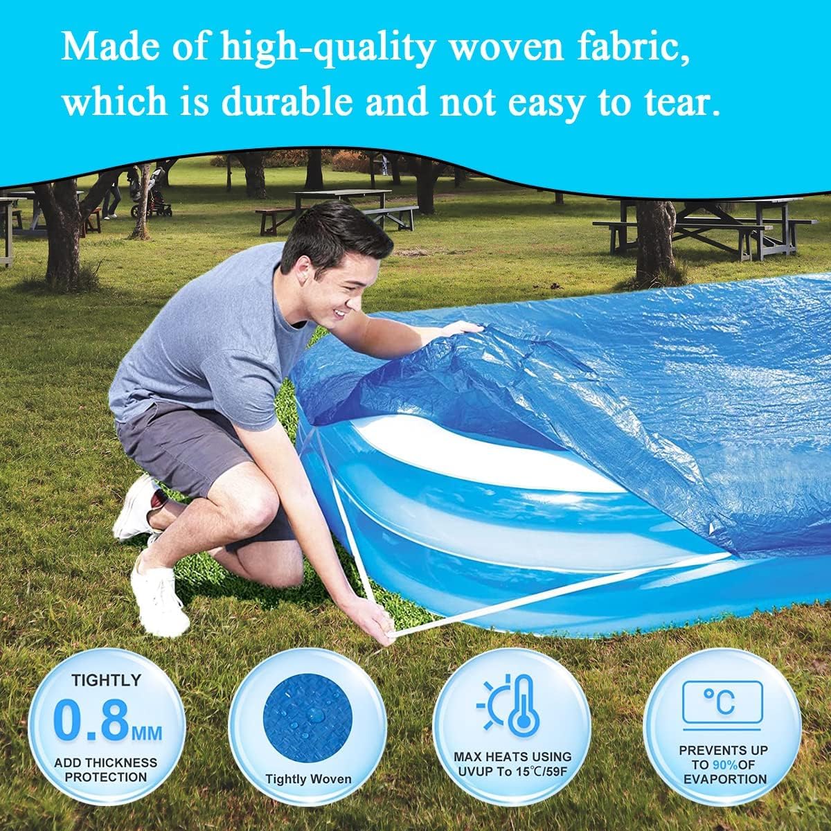 Inflatable Pool Cover for 120in x 72in Rectangle Swimming Pool, Rectangular Pool Covers, Built-in Elastic Dustproof Rainproof Foldable Above Ground Pool Cover (Blue, 120in x 72in)