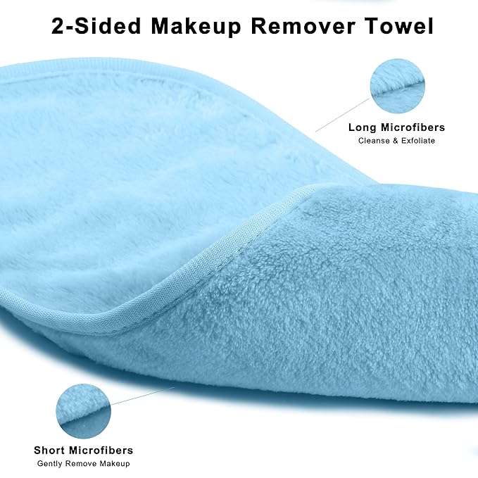 Real Perfection Spa Headband for Washing Face, Skincare Headband Wristband Set for Women, Reusable Machine-Washable Makeup Remover Towel Cloth, 1oz Small Spray Bottle with Travel Makeup Bag - Blue