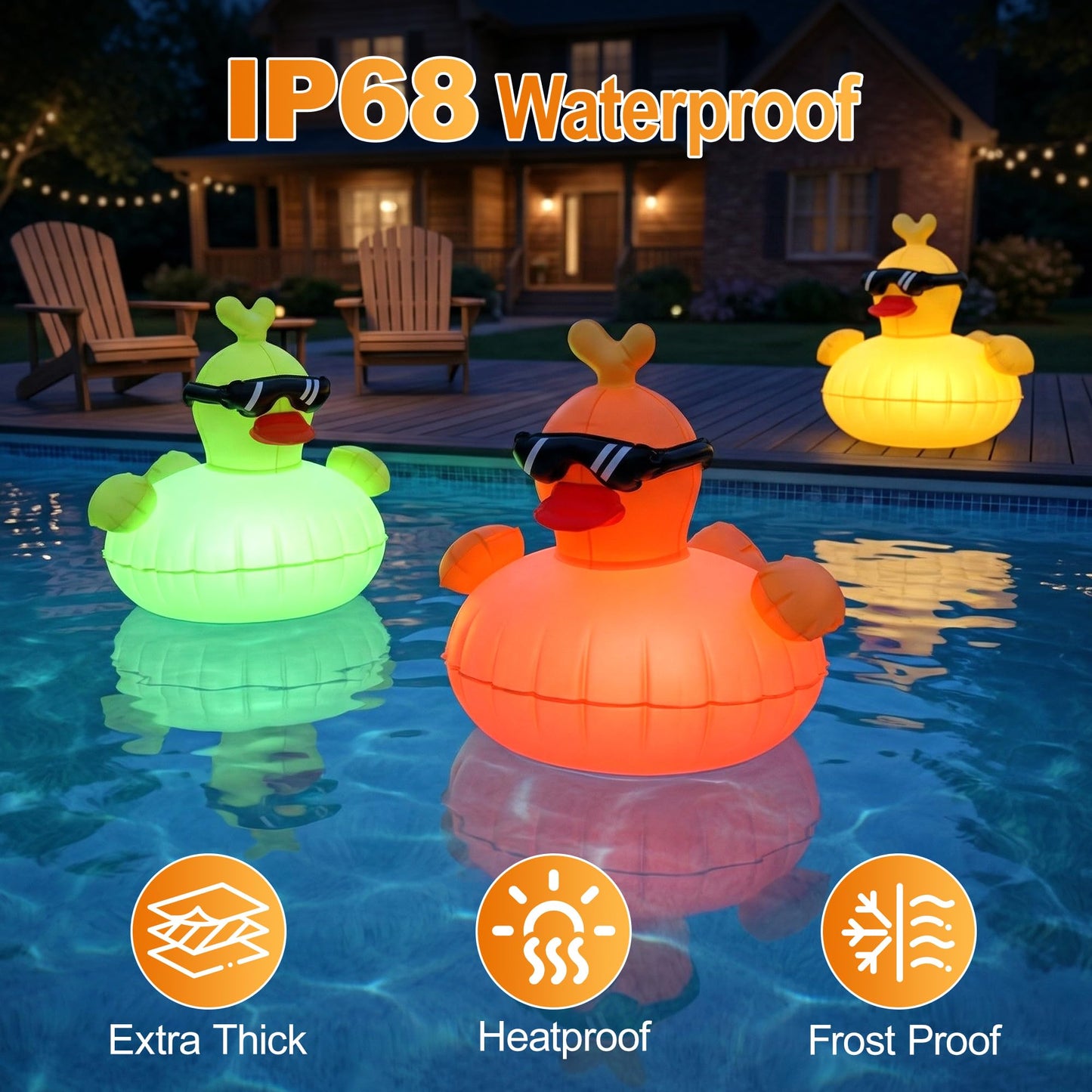 CetusLink Solar Floating Pool Lights, RGBW Color Changing 12-LED 20H Runtime with Remote, Pool Party and Garden Pond Decor, Cool Sunglasses Duck 2-Pack