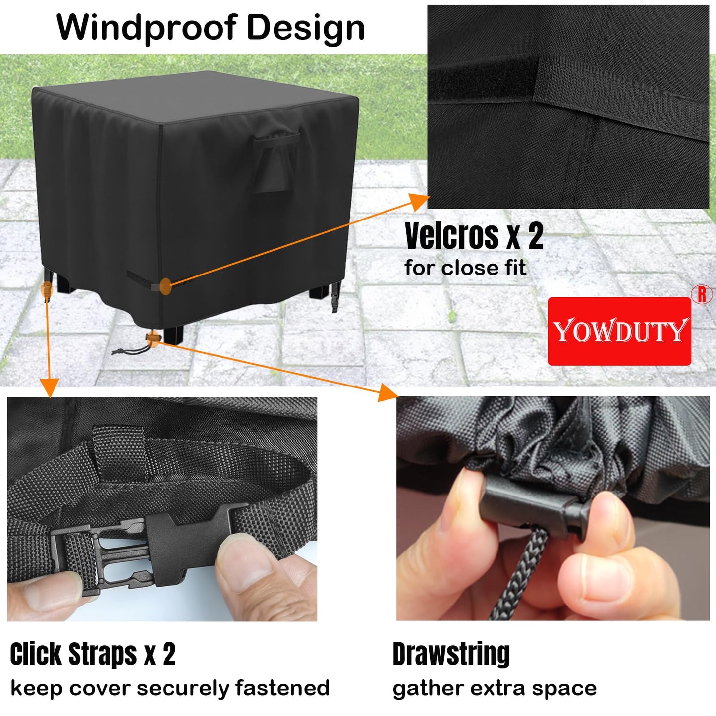 YOWDUTY Propane Fire Pit Cover Square 30 Inch, Waterproof Heavy Duty 600D Gas Fire Pit Table Cover 30 x 30 x 25 Inch, Fit 28-30 Inch Firepit Table, All-weather Protection For Patio Fire Table