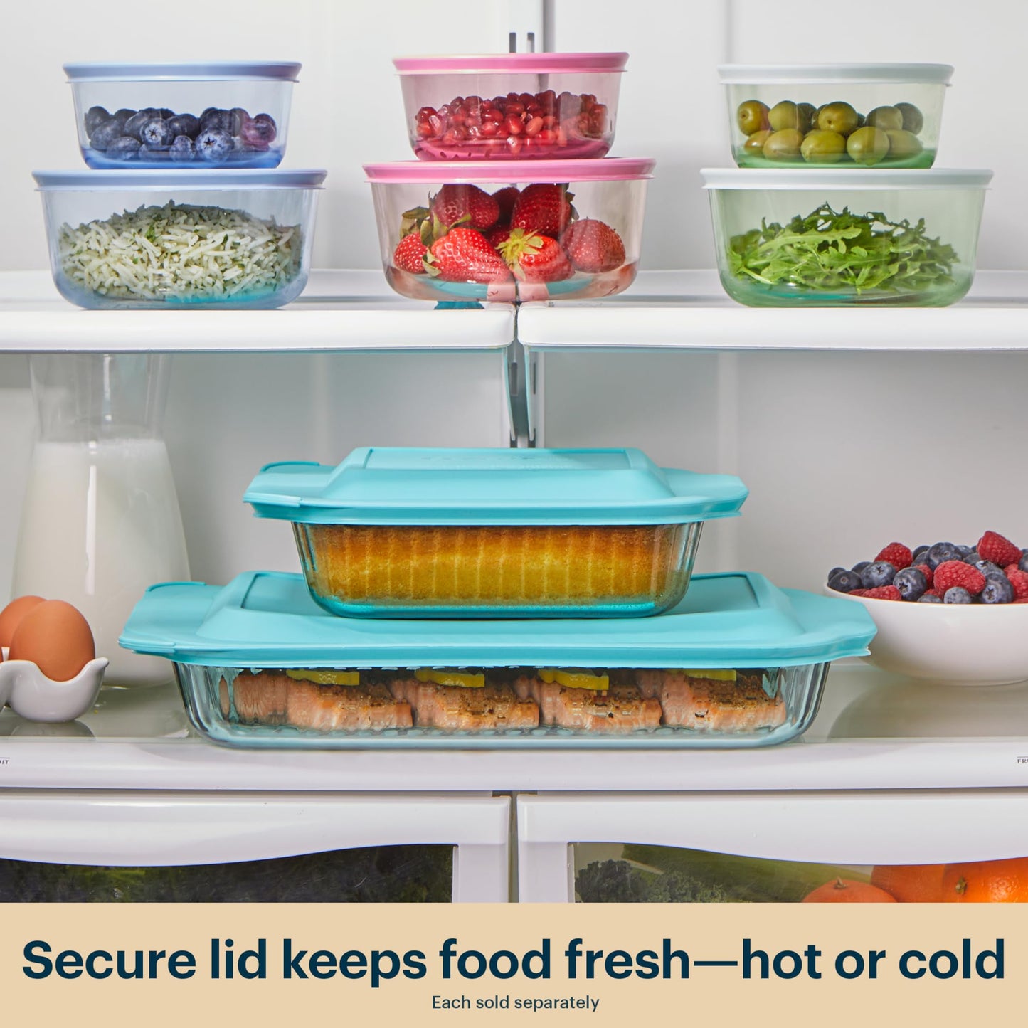 Pyrex Colors Tinted (2-Pack, Full Set) Tinted Glass Baking Dish with BPA-Free Lid, Oblong Bakeware Glass Pan For Casserole & Lasagna, Dishwasher, Freezer, Microwave and Pre-Heated Oven Safe, Aqua