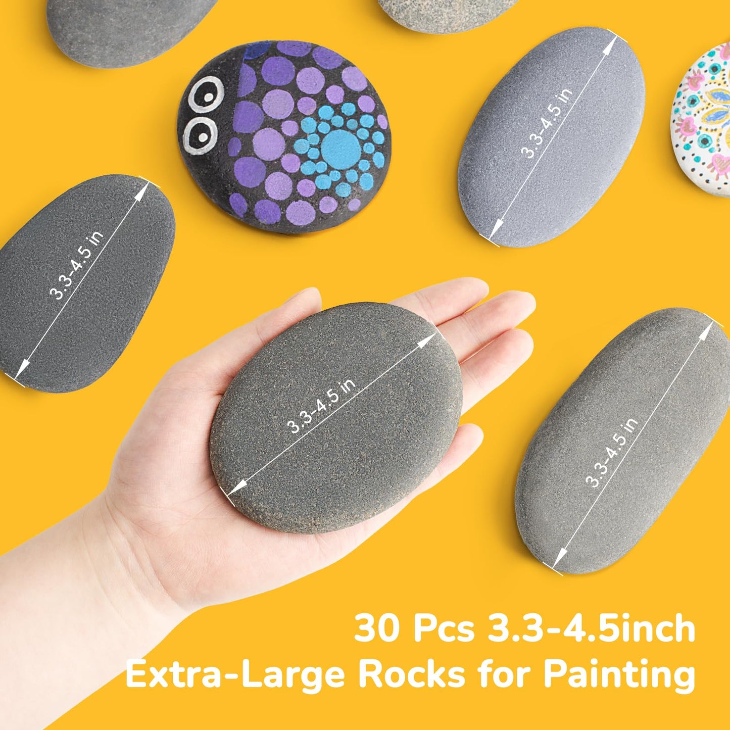 Simetufy 30Pcs Large Rocks for Painting 3.3-4.5Inch Natural River Stones for DIY, Art & Crafts, Smooth Paintable Flat Rocks Bulk for Adults, Children, Home Decor