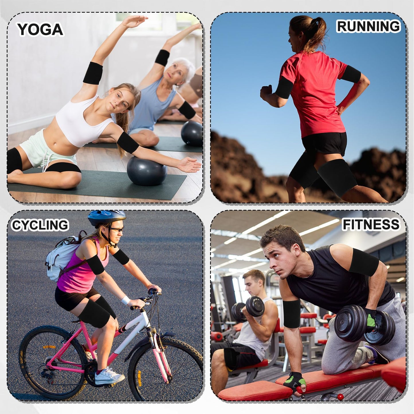 Shyyween 4 Pcs Thigh Wraps & Arm Trimmers Set Thigh and Arm Sweat Bands Slimmer Leg Wrap Compression for Weight Loss(Black and Sliver)