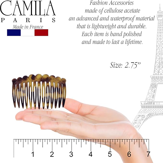 Camila Paris CP2871/2 French Hair Side Comb Small Rounded, Tokio French Twist Hair Combs Decorative, Strong Hold Hair Clips for Women Bun Chignon Up-Do Styling Girls Hair Accessories, Made in France