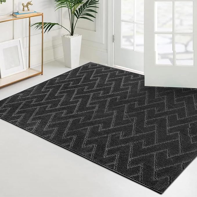 PURRUGS Easy Care Area Rug 4ft x 6ft, Non-Slip Machine Washable Entry Rug, Dog Door Mat, Stain Resistant Accent Rug for Hallway, Bedroom, Living Room and Mudroom, Black