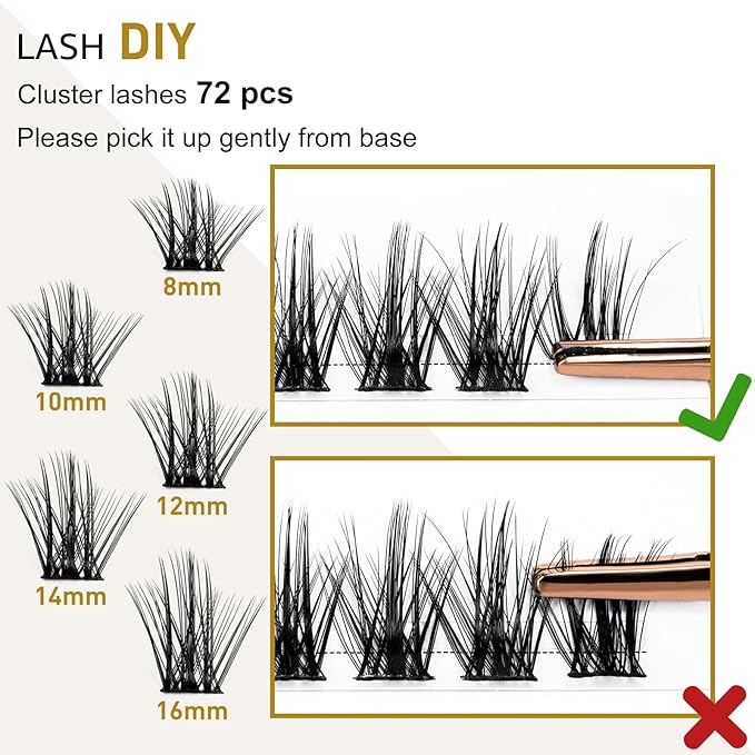 B&Qaugen False Eyelash, B 28, Individual, Curl-C, 14mm, Cruelty Free Vegan, 72 Clusters