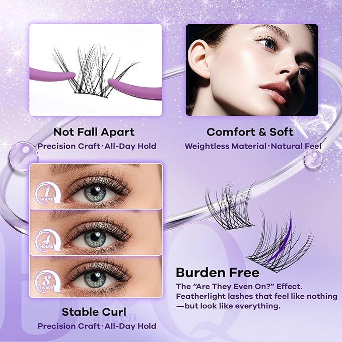 B&Q Wispy Lash Clusters Kit, Natural 01, Individual False Eyelashes Extension Set, Undetectable Natural Look for Effortless Day-to-Night Beauty, from Office Elegance to Date Night Glamour(8-16mix)