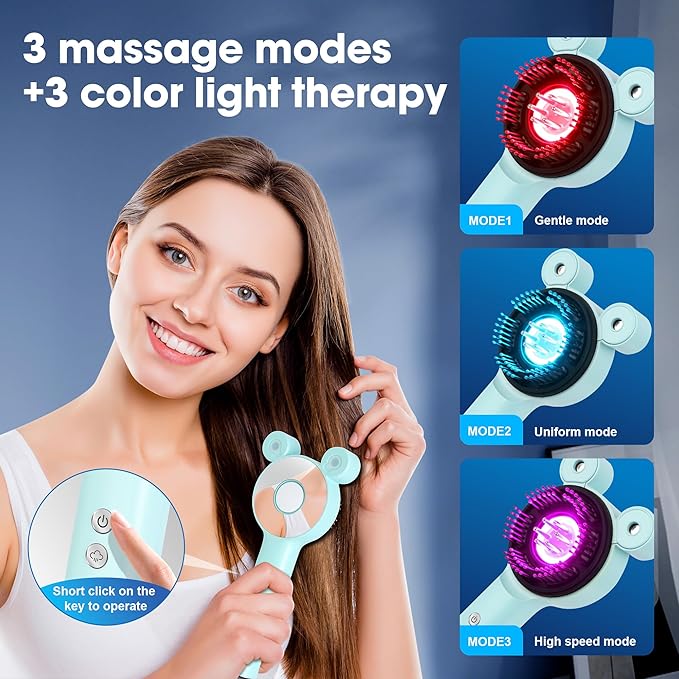 Upgraded 4 in 1 Scalp Massager Hair Growth, Electric Scalp Massager, Hair Oil Applicator for All Head Types, Electric Hair Brush with Red Light Therapy for Scalp Massage Tool, Gift, Blue