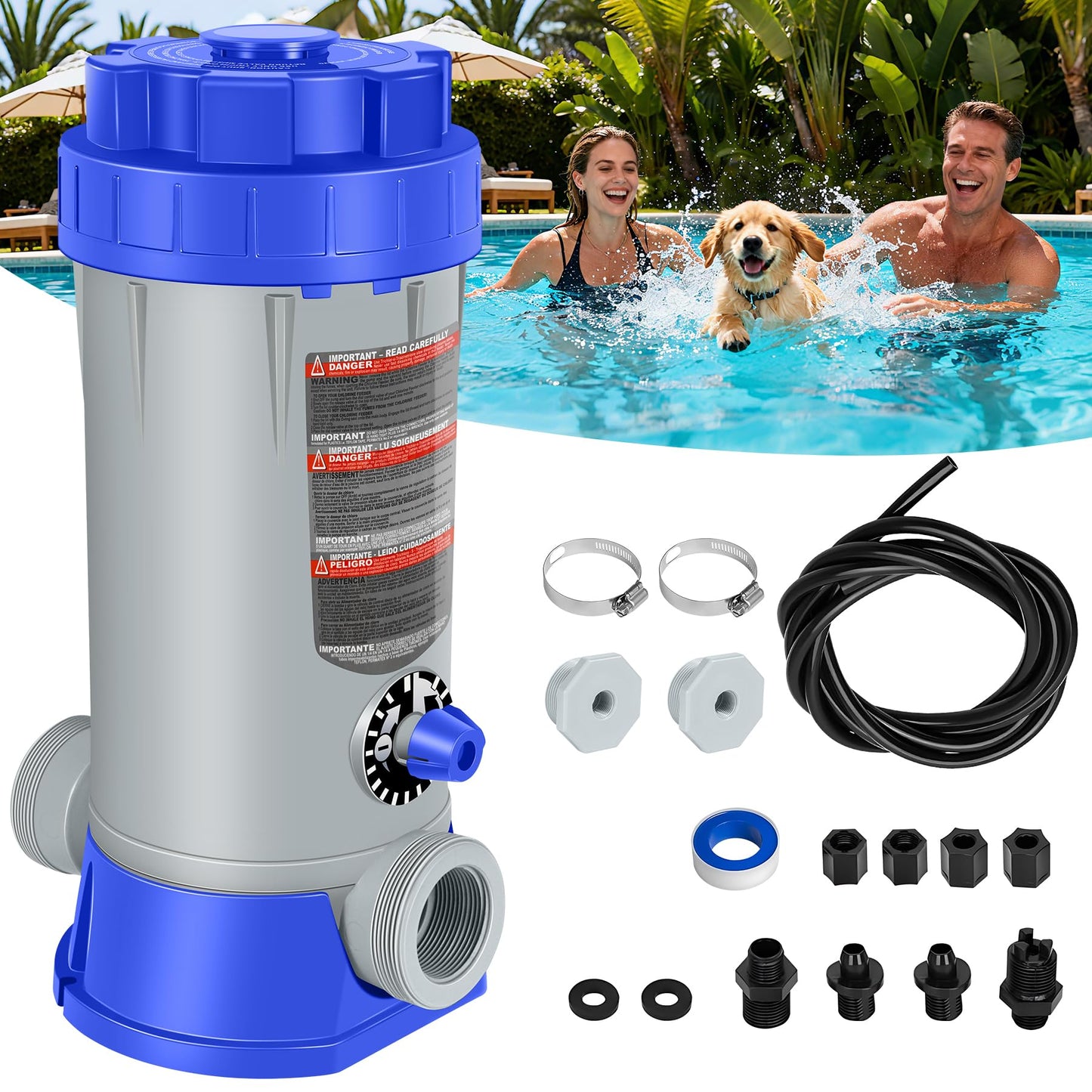 SeaSlep Off-Line Automatic Pool Chlorinator with Adjustable Output, Automatic Chlorine Feeder with 9.0 Lbs Capacity,Easy to Install Off Line Chlorinator for Inground Pool,Compatible with Hayward(Blue)