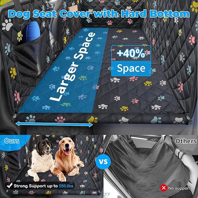 URPOWER Back Seat Extender for Dogs - Hard Bottom Dog Car Seat Cover Holds 550 lbs, Waterproof Dog Hammock Dogs Bed for Cars, SUVs, Pet Backseat Protector with Mesh Window & Large Space